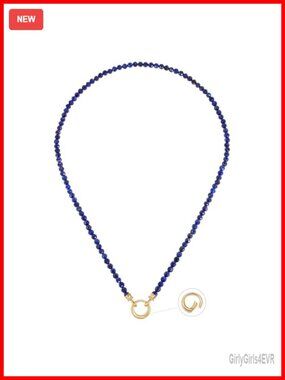 Handmade Lapis Lazuli Beaded Choker Necklace 14K Gold Plated Spring Ring Clasp